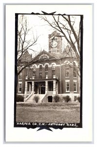 Harper Co. C.H. Court House Anthony Kans. Kansas RPPC Postcard