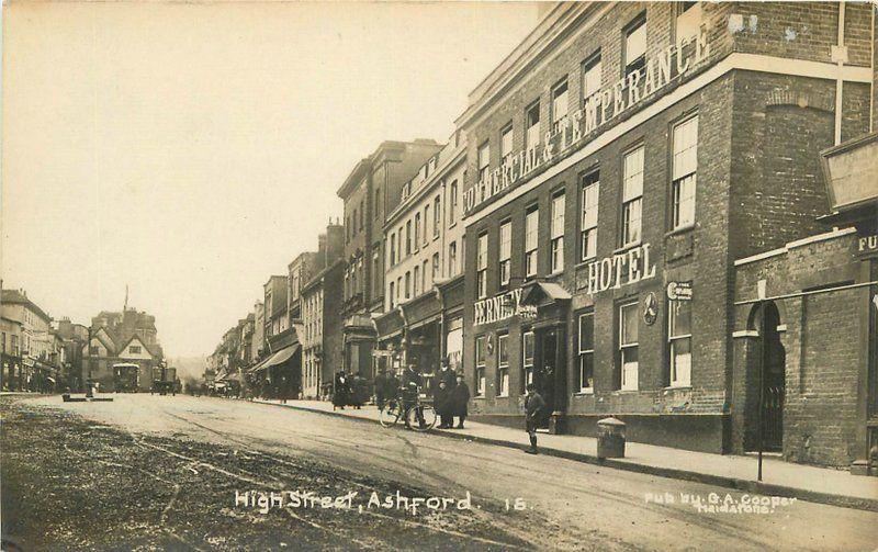 c1910 Ashford Kent UK Street View Fernley Hotel Bicycle RPPC Real Photo Cooper