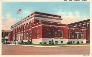 Vintage Postcard 1930's Post Office Historical National Building Lewiston Maine