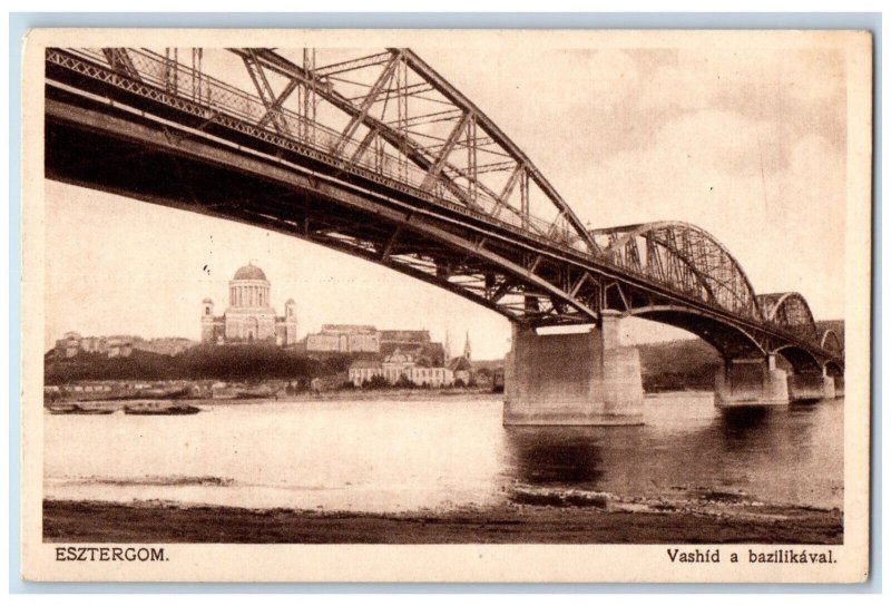 Esztergom Hungary Postcard Bridge Vashid at the Basilica c1930's Antique