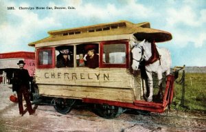 Vintage Post Card Cherrelyn Horse Car Denver, Colorado People P19