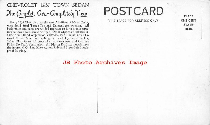 Advertising Postcard, 1937 Chevrolet Town Sedan