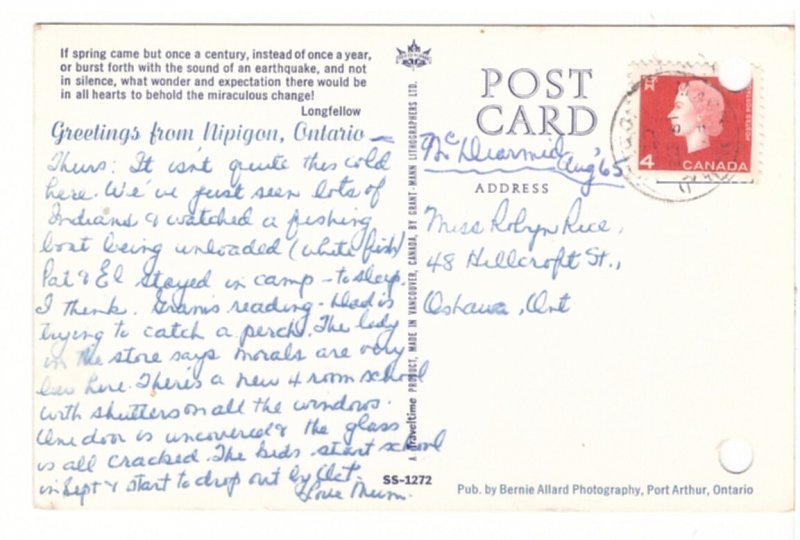 Greetings From Nipigon, Ontario Vintage Chrome Postcard