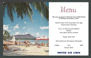 Ca 1955 PPC* United Airlines Menu Mint