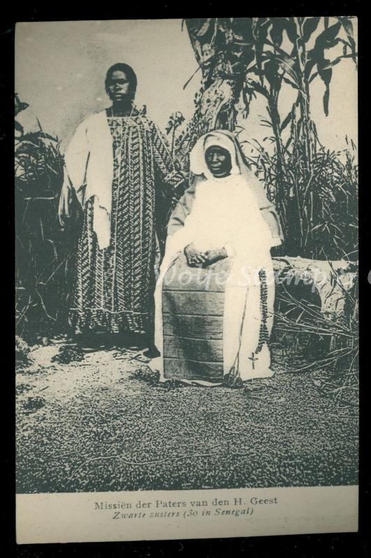 Early Printed Photo Postcard 2 Native Sisters at a Mission in Senegal  B1252