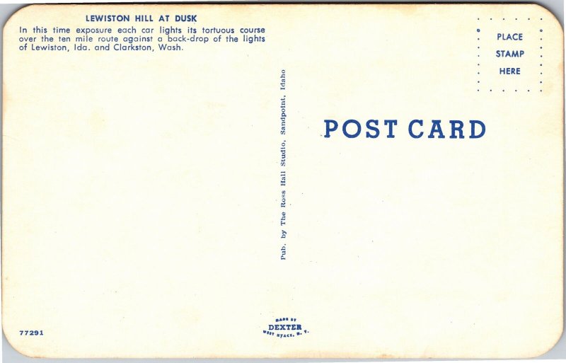 Postcard WA Clarkston - Lewiston Hill at Dusk