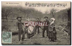 Old Postcard Auvergne Bourree of Folk Costume Caps