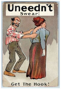 1910 Uneedn't Swear Get The Hook Woman Dress Unfit Green City Missouri Postcard