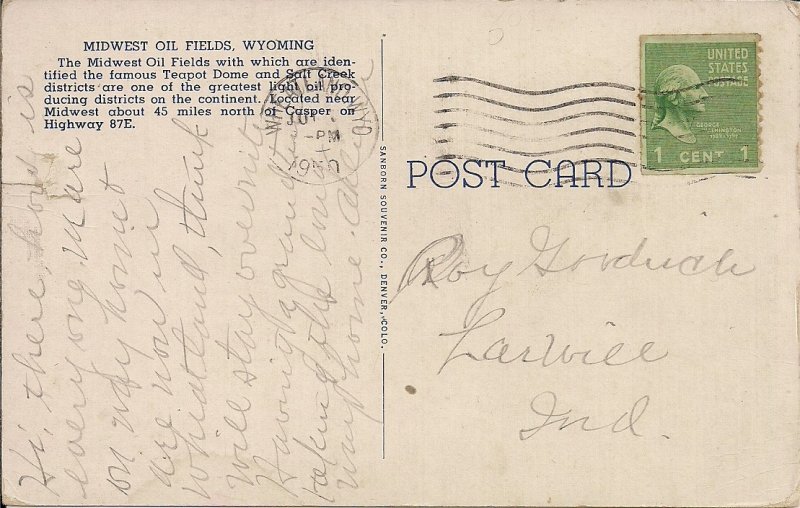 Casper WY Oil Field, Drilling, 1950 Linen, Petroleum Industry, Wyoming