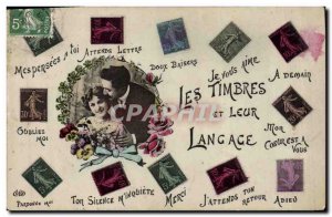 Old Postcard Fantasy stamps and Language 5c 10c Sower