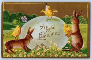 Grange City Iowa IA Postcard Easter Giant Egg Baby Chicks Bunny Rabbit Embossed