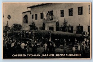 WWII Postcard Captured Two Man Japanese Suicide Submarine Oahu Island 1941