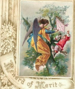 1880 Lovely Angel Large Engraved Pastor Reward Of Merit Victorian Trade Card #H