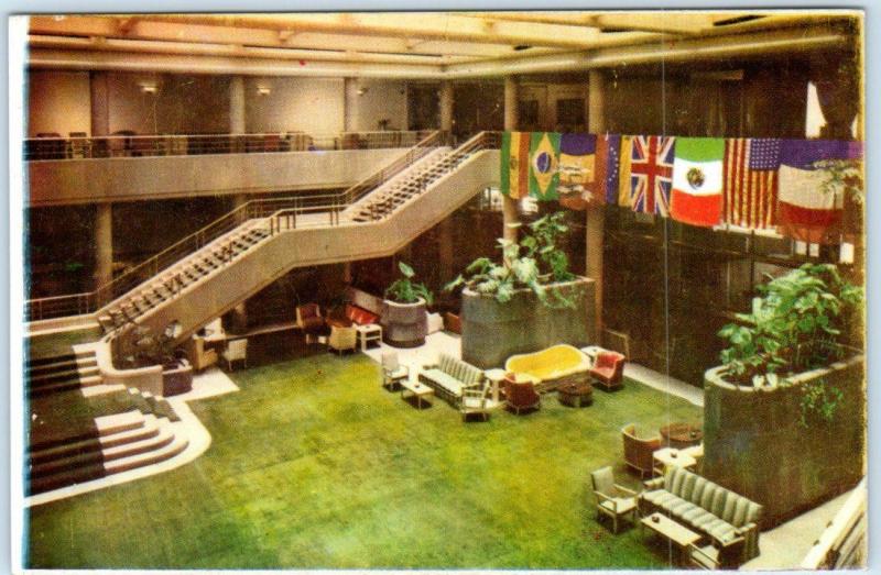 MEXICO CITY   Roadside  HOTEL del PRADO LOBBY  Flag, Interior   Postcard