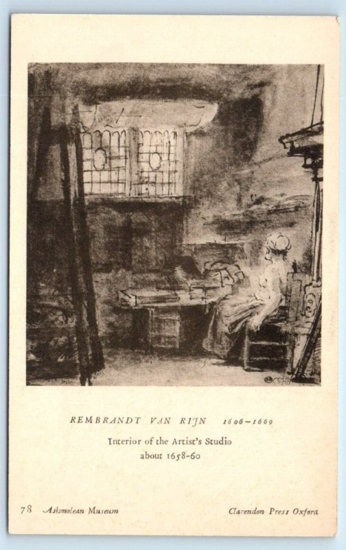 Rembrandt Van Rijn Interior of Artist's Studio Ashmolean Museum OXFORD Postcard