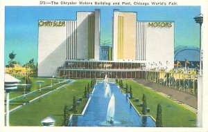 1933 Chicago World's Fair Chrysler Motors Building & Pool Litho Postcard...