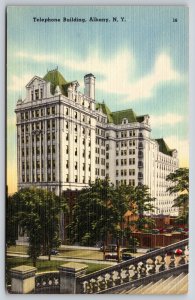 Albany New York~Telephone Building From Stairway~Vintage Linen Postcard