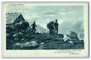 Italy Postcard Our Frontiers In Dark Storms Buck Carrying Items c1910 Antique