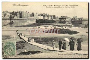 Old Postcard Saint Malo La Plage Bon Secours St. Peter doors and Bes