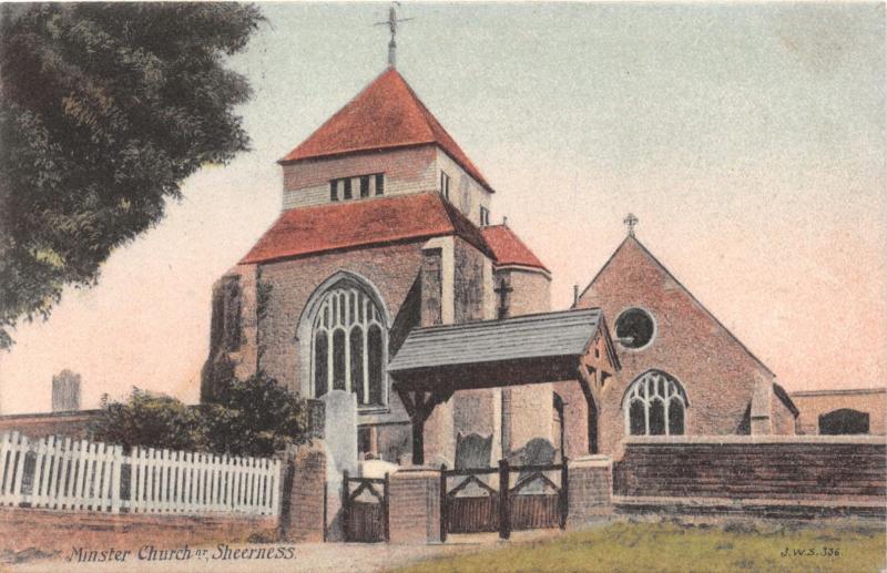 SHEERNESS KENT UK MINSTER CHURCH POSTCARD 1906 DOUBLE CIRCLE POSTMARK