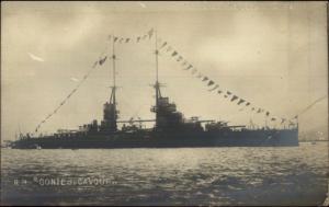 Italian Naval Ship RN Conte di Cavour c1910 Real Photo Card/Postcard