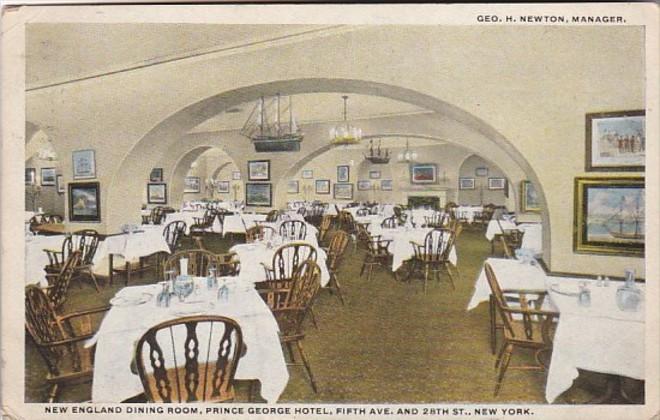 New York City Prince George Hotel New England Dining Room 1920