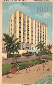 Vintage Postcard 1949 Hotel Netherland Building near Ocean Miami Beach Florida