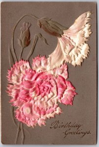 Birthday Greetings Embossed Flower Large Print Wishes Card Postcard