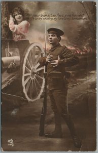 ARTILLERY OFFICER WWI FRENCH ROMANTIC ANTIQUE REAL PHOTO POSTCARD RPPC