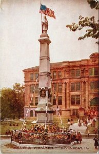 Davenport IA Soldiers Monument & School Postcard G30