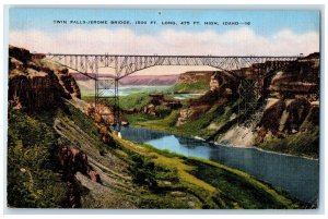 1946 Twin Falls Jerome Bridge 1500ft Long 475ft High Snake River ID Postcard