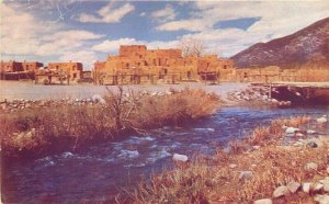 1948 Taos Pueblo Stream New Mexico Roberts Studios Postcard 20-179