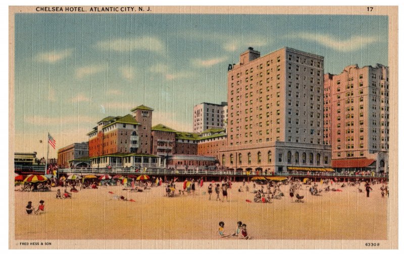 Chelsea Hotel Atlantic City NJ Beach Scene Vintage Linen Postcard