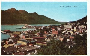 Vintage Postcard 1920's View of The Houses Mountain Sea Water in Juneau Alaska