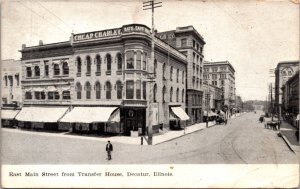 Postcard East Main Street From Transfer House in Decatur, Illinois