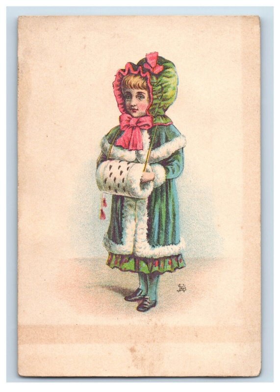 1880s F.C. Schottin Bookbinder Christmas Winter Cute Children Lot Of 2 F109