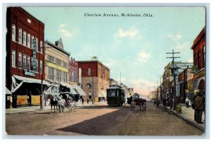 McAlester Oklahoma Postcard Choctaw Avenue Streetcar Exterior View Building 1912