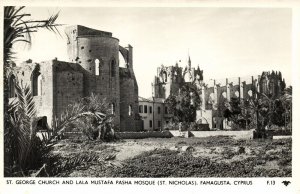 cyprus, FAMAGUSTA, St. George Church, Lala Mustafa Pasha Mosque, RPPC Postcard