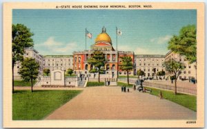 Postcard - State House Showing Shaw Memorial - Boston, Massachusetts