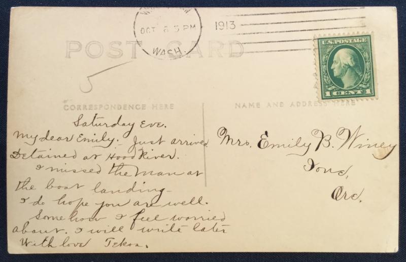 Postcard Used Hood River? ? WA 1913 LB