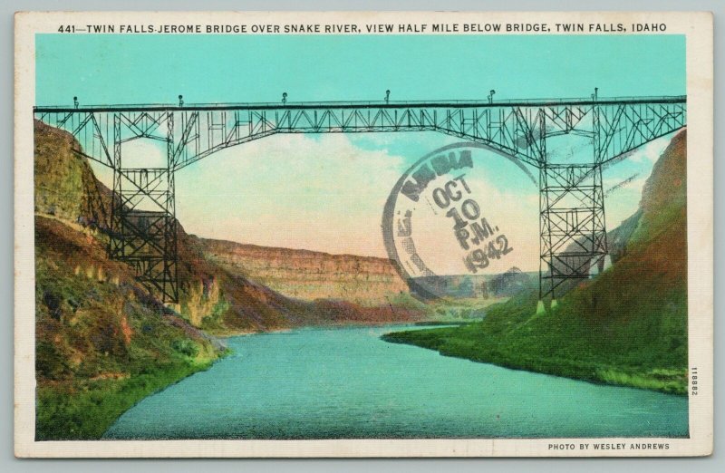 Twin Falls Idaho~Twin falls Jerome Bridge Over Snake River~Vintage Postcard