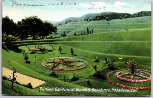 1910's Sunken Gardens at Busch's Residence Pasadena California Posted Postcard