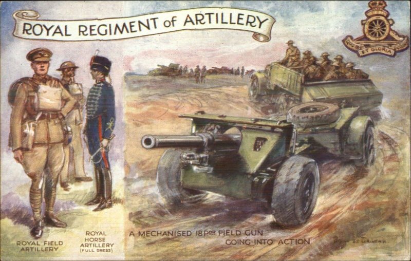 British Military Art Royal Regiment Artillery & Soldiers Old Postcard