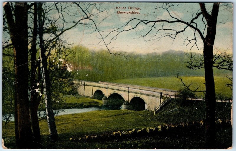 c1910s Berwickshire, Edrom, Scotland Kelloe 3-Arch Postcard Bridge House UK A76