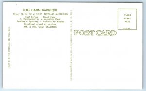 NEW BUFFALO, MI Michigan ~ LOG CABIN BARBEQUE Cool c1950s Cars Roadside Postcard