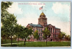 1910 Langlade County Court House Building US Flag Antigo Wisconsin WI Postcard