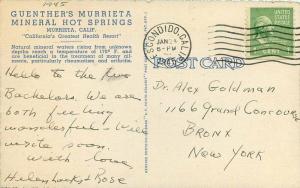 California Guenther's Murrietta Mineral Hot Springs Postcard Teich 3503