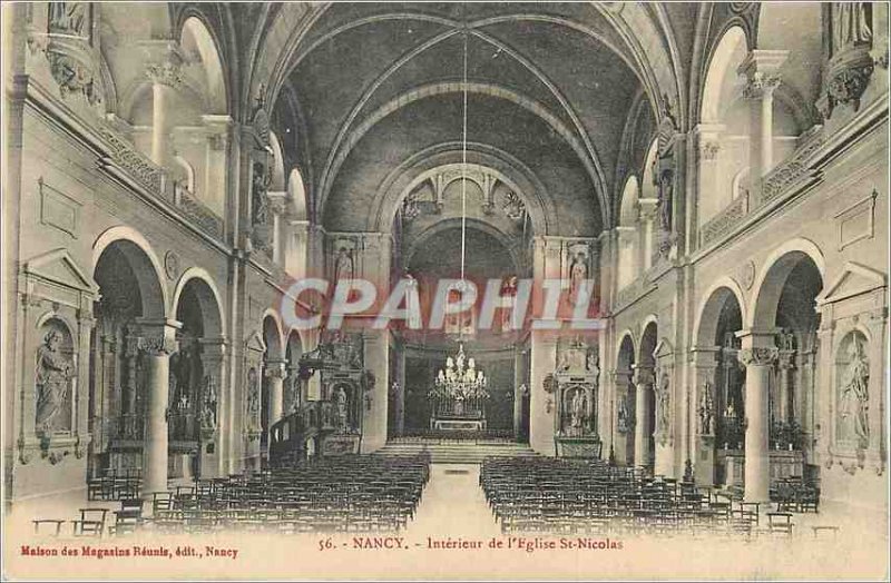 Old Postcard Nancy Interior of St Nicolas Church