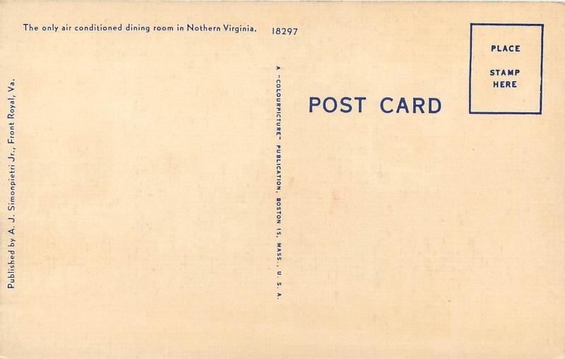 Linen Roadside Postcard; Hotel Royal, Front Royal VA Warren County, Unposted 