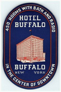 Hotel Buffalo New York Luggage Label Sticker Poster Stamp Vtg  